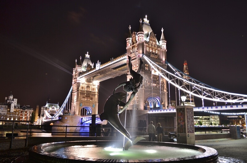 Girl and The Dolphin Statue by Tower Bridge