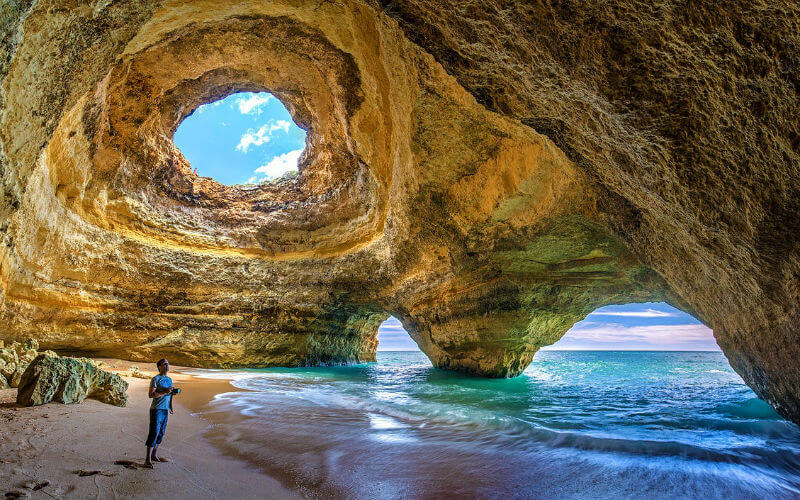 Stunning beach and caves in Algarve Portugal