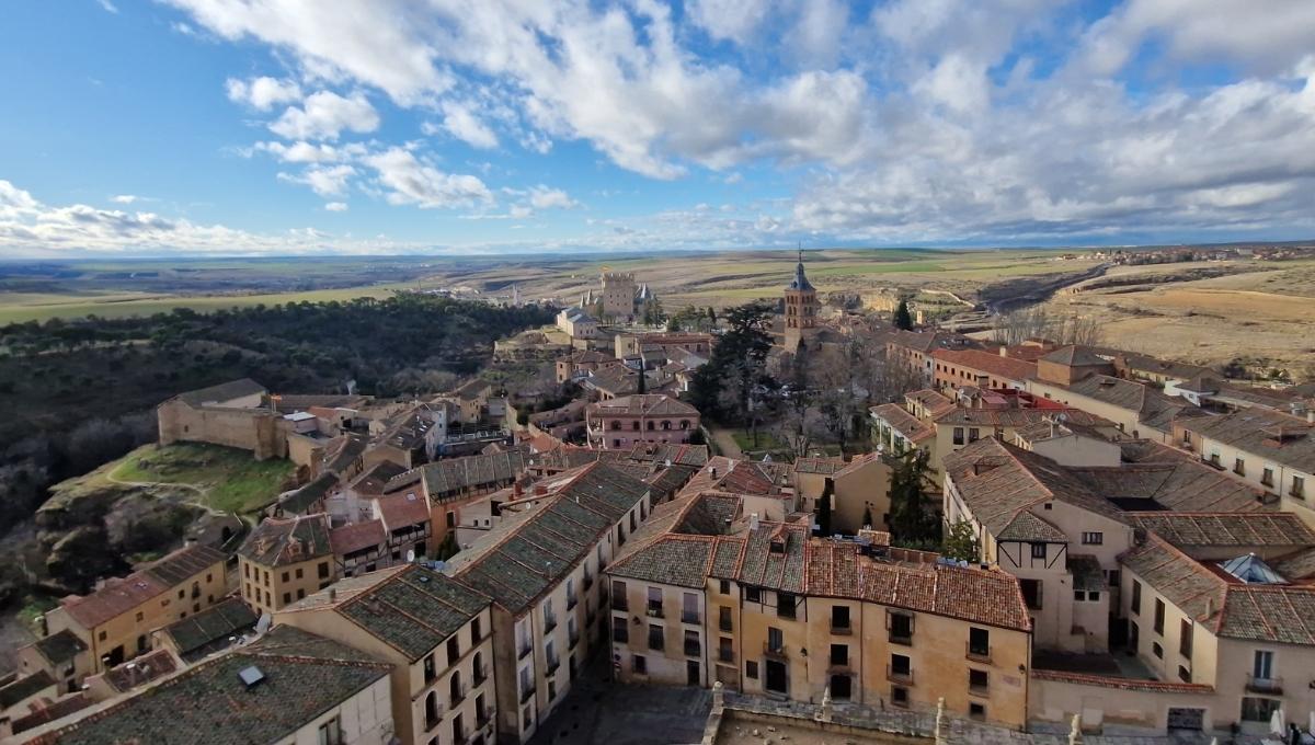 Looking towards the Alcazar from the bellringers house in Segovia cathedral