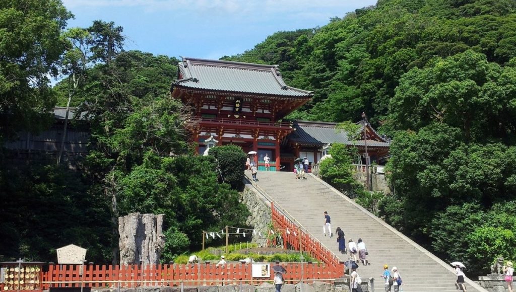 People climbing the stairs to Make a wish at Tsurugaoka Hachimangu Shrine