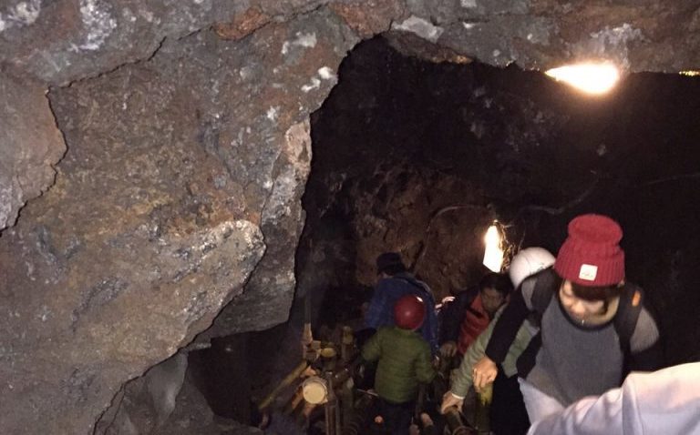 People exploring the Fujigoko caves