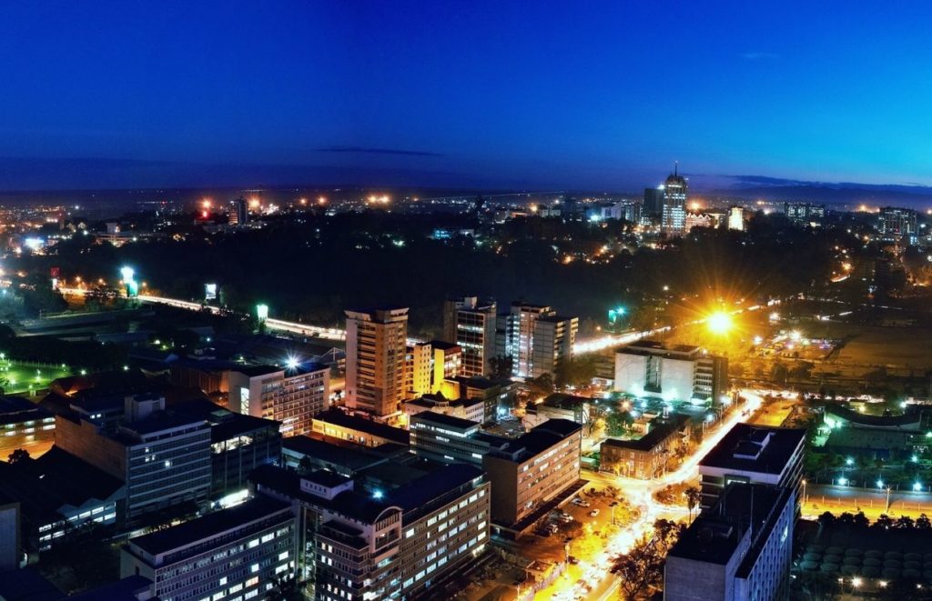 The view from the top of the Nairobi KICC at night