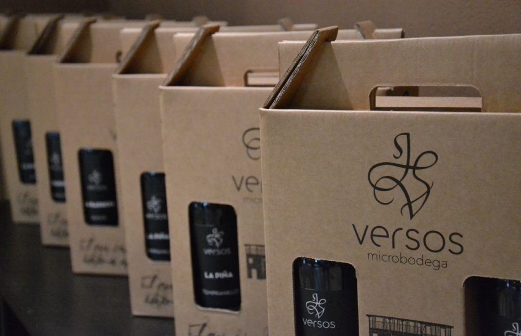 Wine from Versos Microbodega packed in cardboard boxes