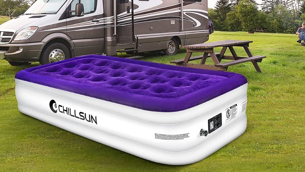 an air mattress outside of camp