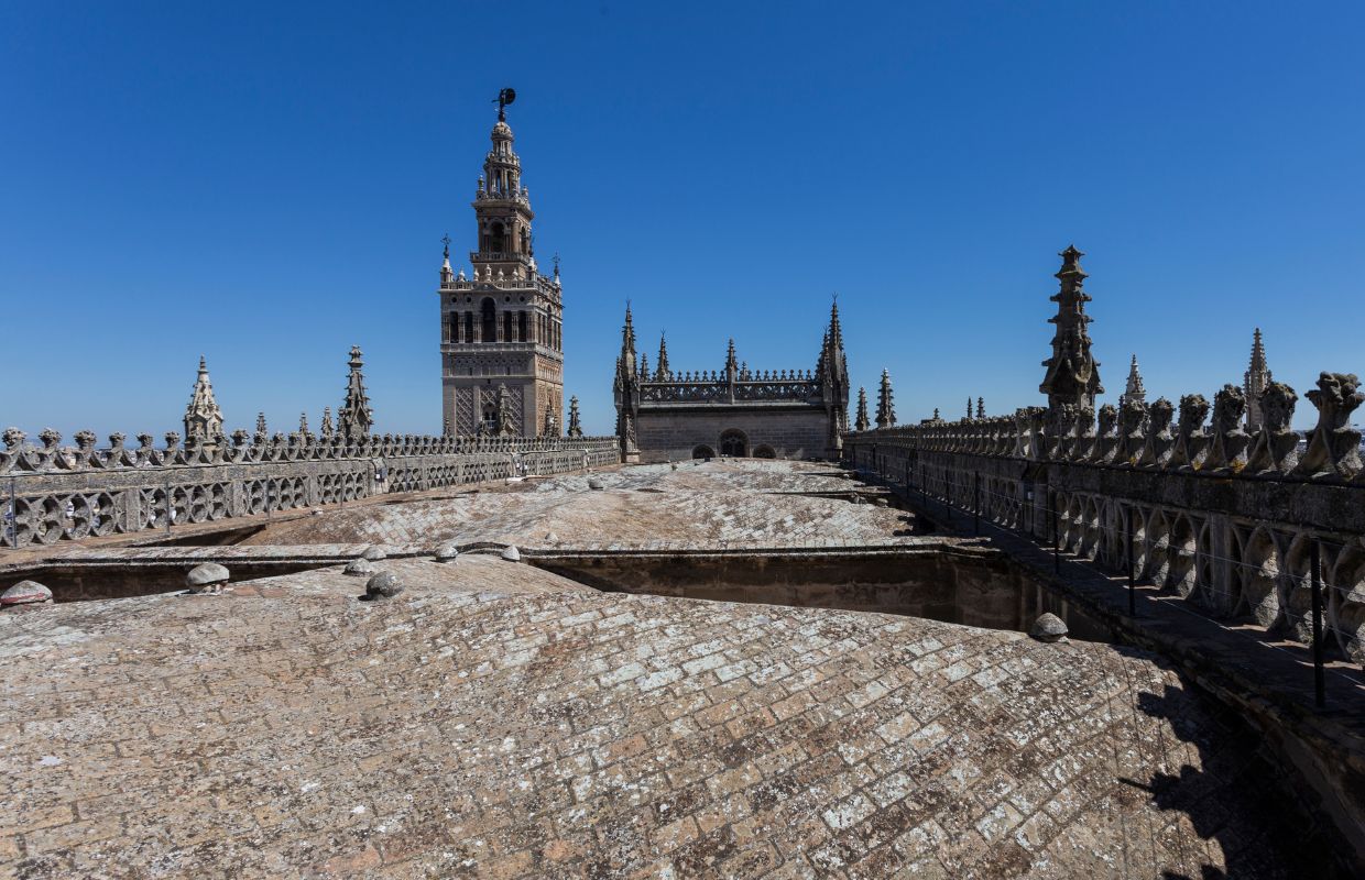 A photo across the roof of the Seville Cathedral