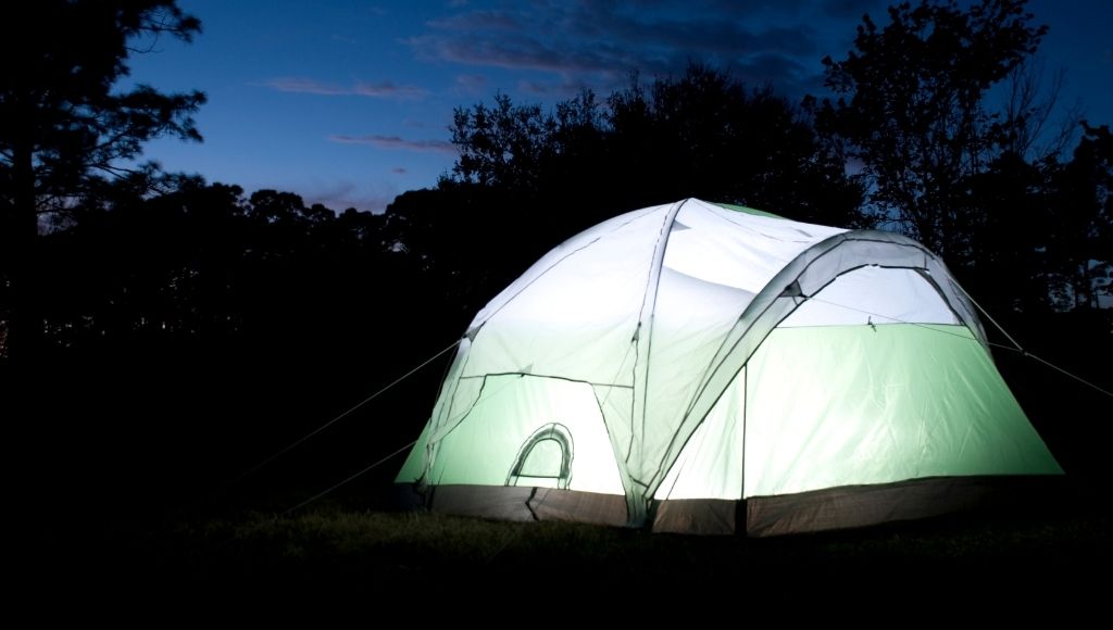 at night outer look of a tent