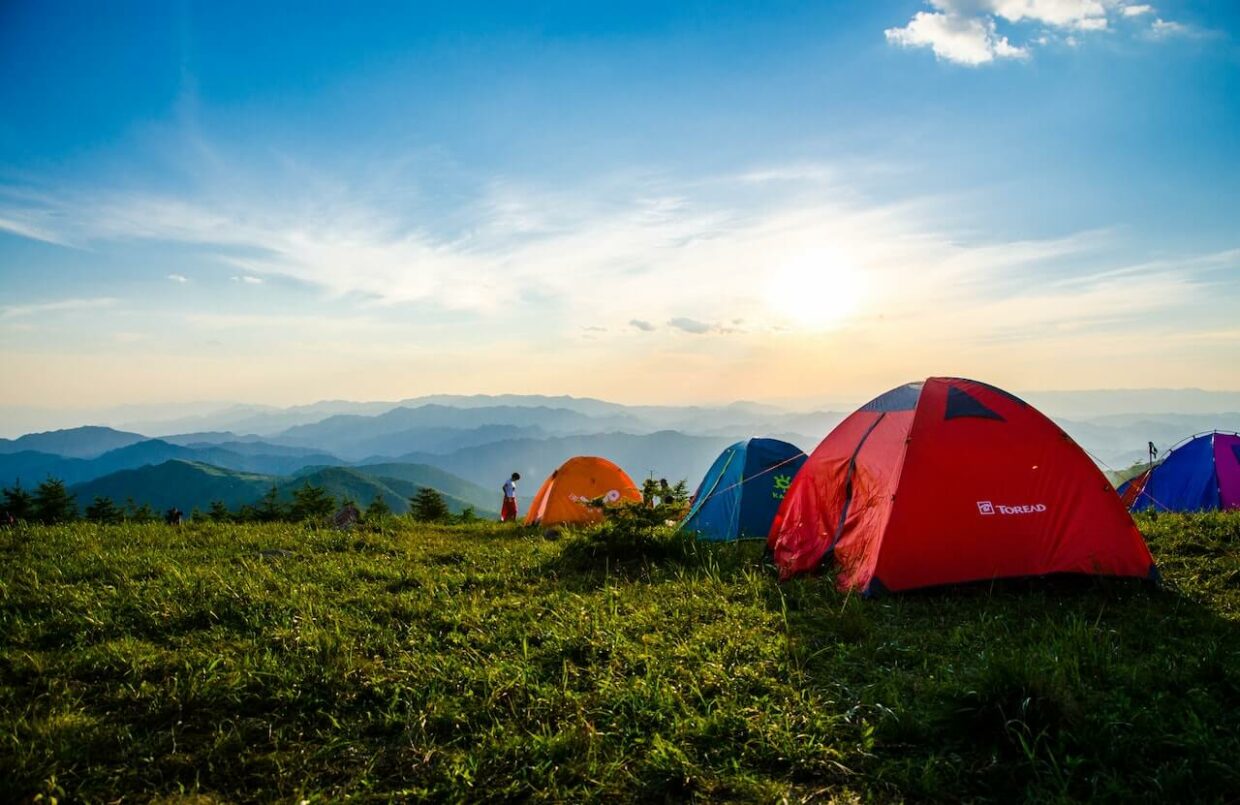 pop up camping tents in the mountains
