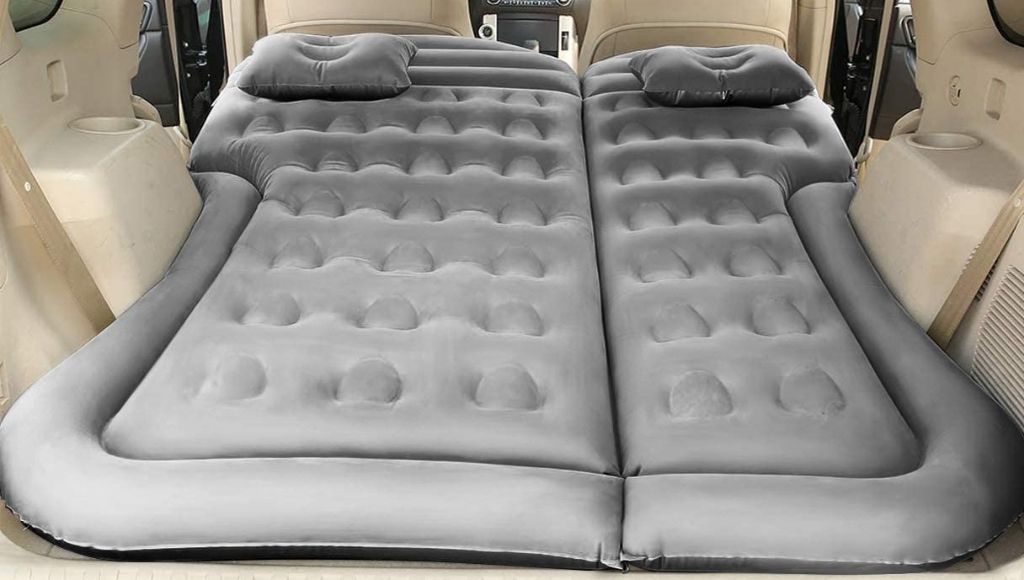 A complete setup of in-car air mattresses for car camping