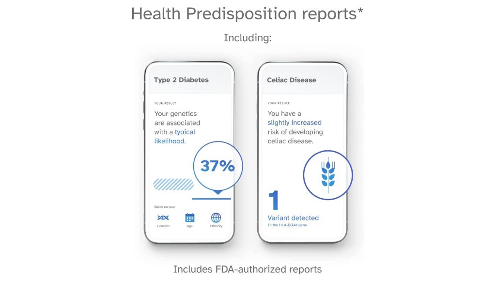 Ancestry DNA test showing health predisposition reports on the smartphone screen