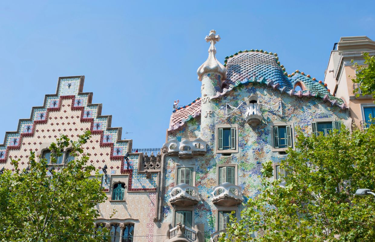 The architecture of Gaudi while walking along the streets of Barcelona