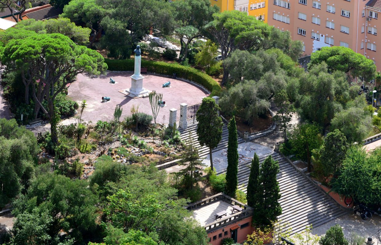 Looking down on the entrance of the gibraltar Botanic Gardens