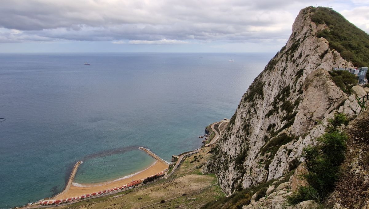 Looking down at Sandy Bay Beach from the top of the Rock of Gibraltar