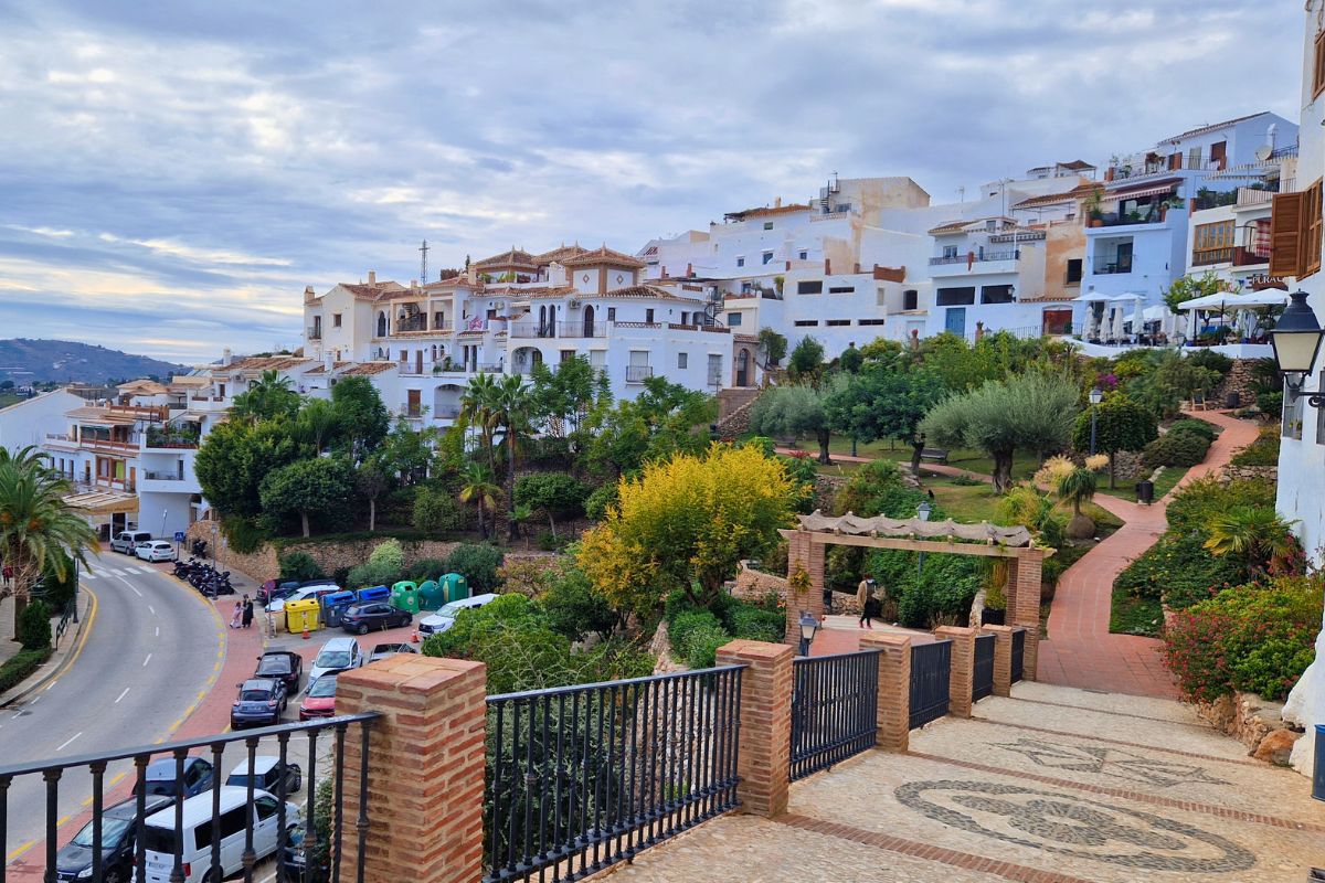A view of the homes in the Andalusian white village Frigiliana, Spain