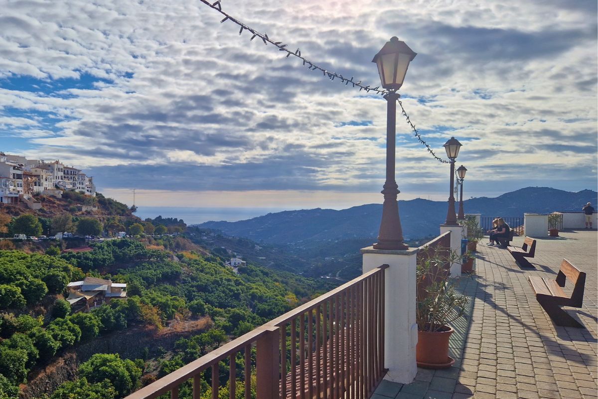 The views from the Plaza of 3 Cultures in the Andalusian white village Frigiliana