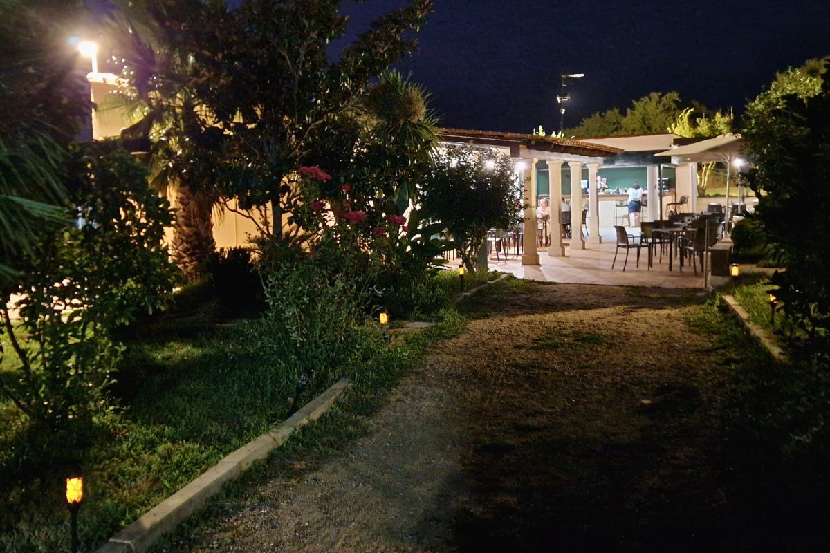 The entrances of La Luna Bar and Restaurant lit by twinkly lights